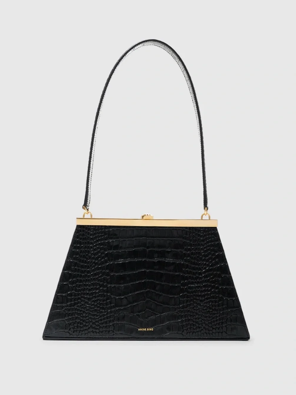 NWT Anine Bing Black Croc-Embossed Frame Shoulder Bag
